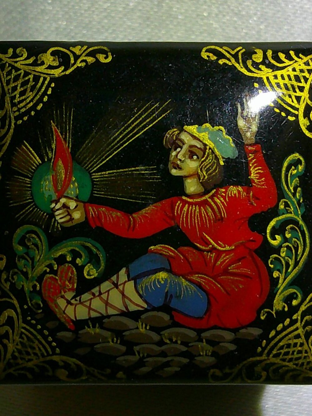 Palekh Russian Black Lacquer Box Feather of the Firebird Перо Жар-птицы